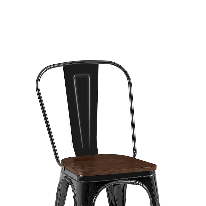 Wooden Seat Industrial Metal Stackable Dining Chair Set