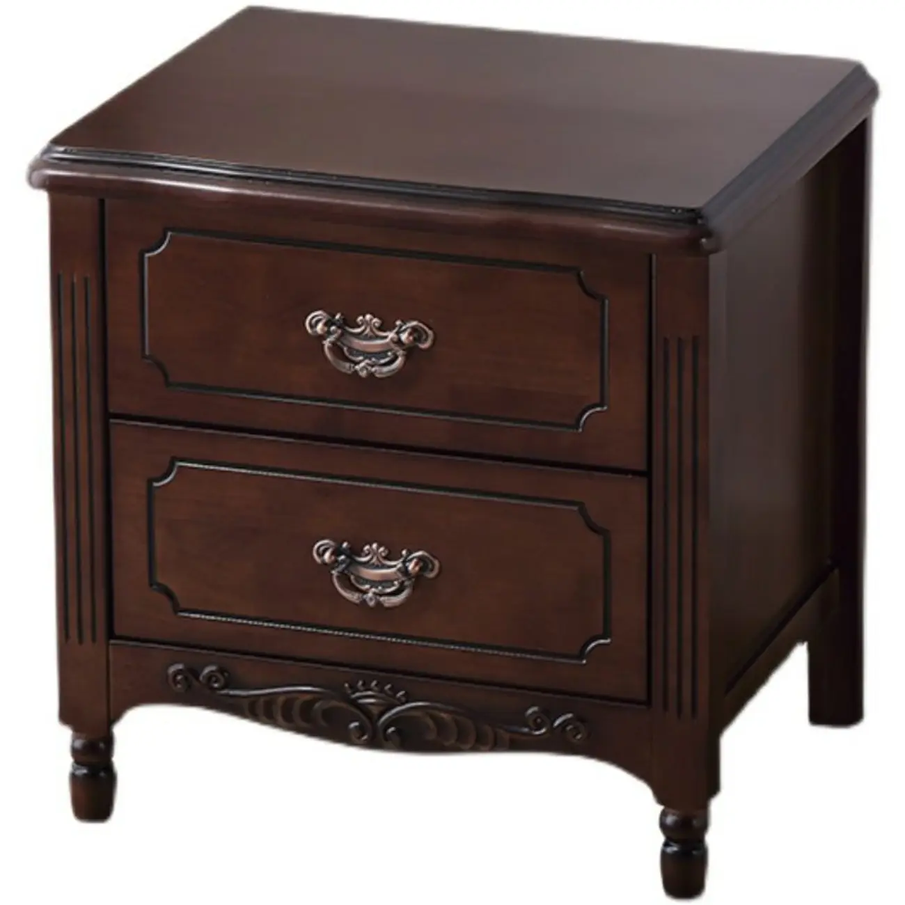 Classic Wood White Carved 2-Drawer Nightstand