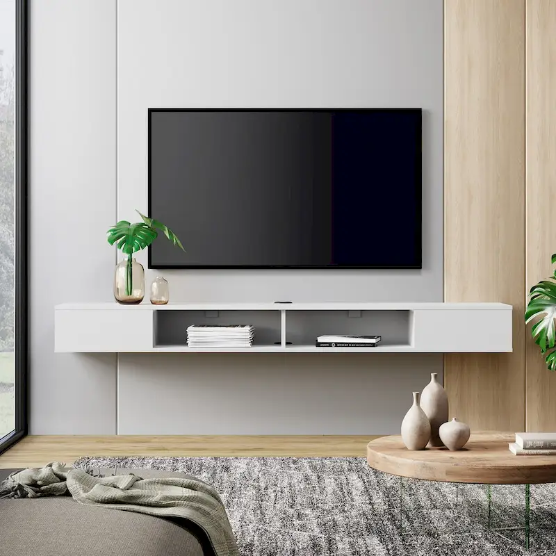 WAMPAT 70 Inch Floating TV Shelf With LED Lights, Floating TV Stand Under TV Media Console for Living Room - 70 inch