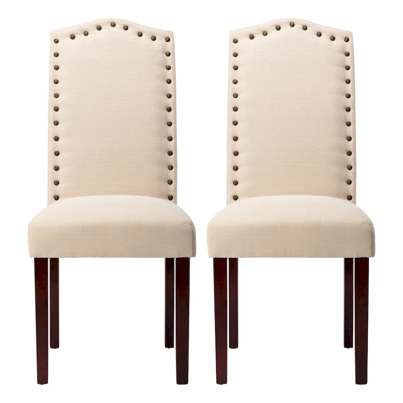 Fabric Upholstered Nailhead Trim Parson Dining Chairs Set of 2