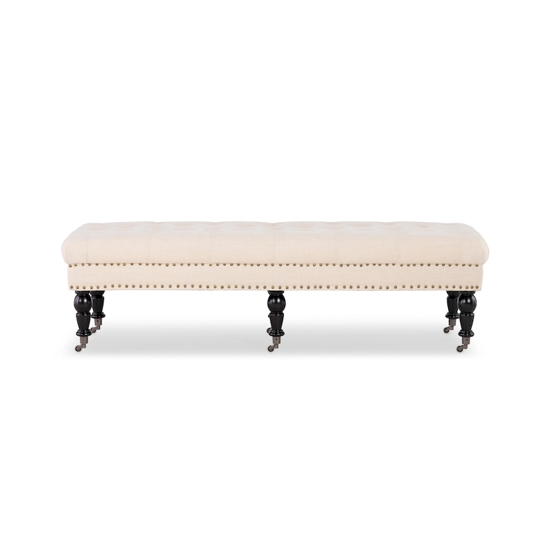 Linon Mendocino Natural Linen Tufted Entryway Bench