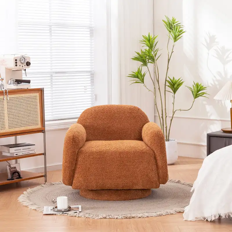 Boucle Upholstered Swivel Accent Barrel Chair with Armrest, Set of 1