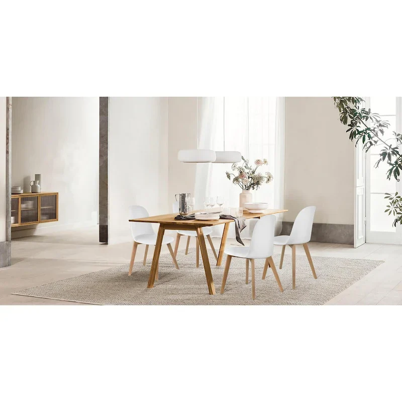 Set of 2 Plastic Dining Side Chairs with Wood Base