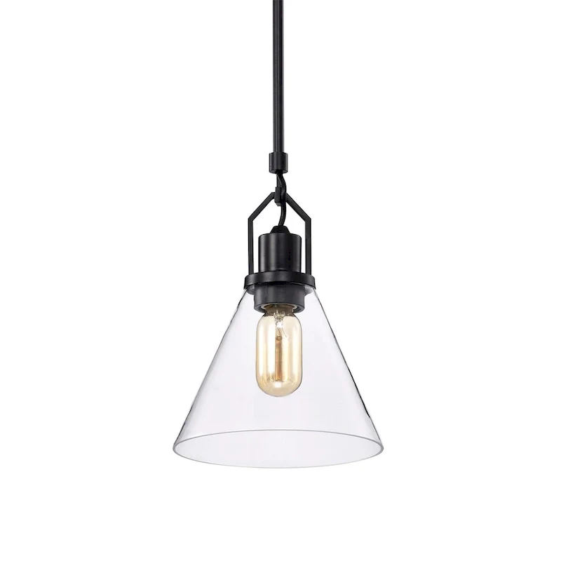 Matte Black 1-Light Mini Pendant with Clear Cone Glass Shade