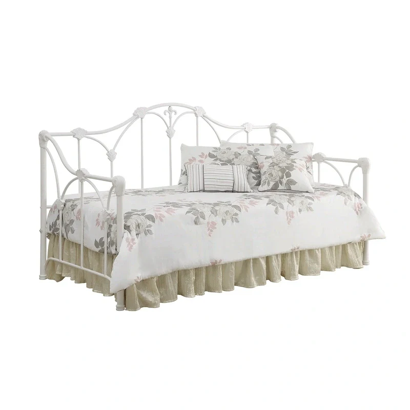 White Metal Twin Daybed with Floral Arch, 1-Person
