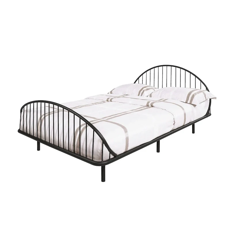 Furniture of America Duke Curved Metal Powder Coated Bed Frame, No Box Spring Needed
