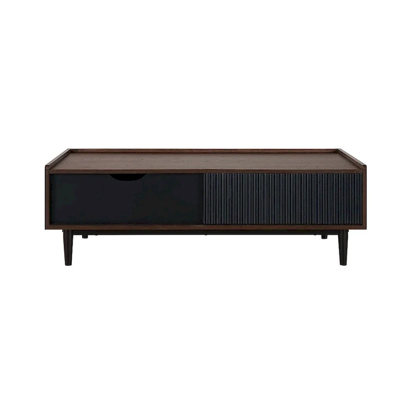 Modern Ribbed Coffee Table with Drawer and Shelf