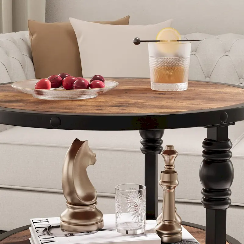 3-Tier Round Side Table with Wood Grain Finish
