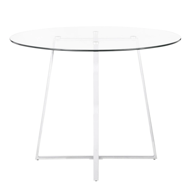 39.5 Clear Tempered Round Top Silver Chrome Legs Dining Table