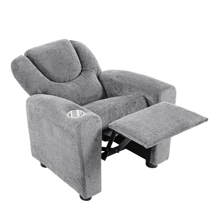 Kids Push Back Recliner Chair with Footrest and Cup Holders