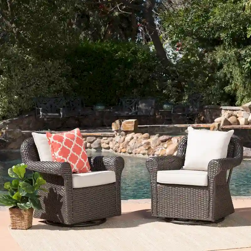 Amaya Cushioned Wicker Outdoor Rocking Chairs (Set of 2) by Christopher Knight Home