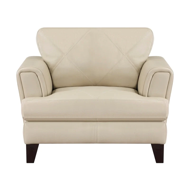Lisa 38 Inch Accent Chair, Cream Top Grain and Split Leather, Solid Wood