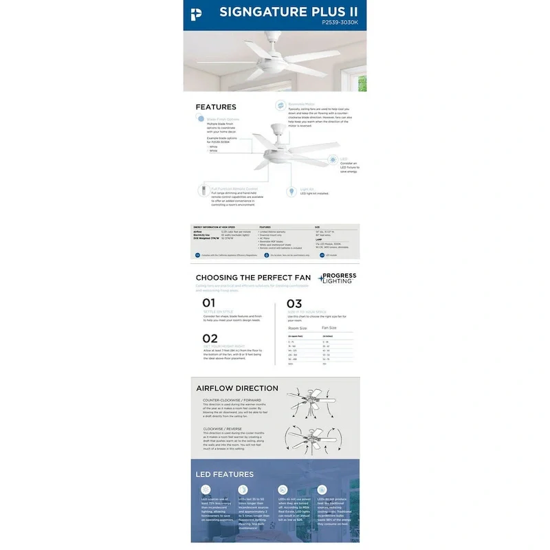 Signature Plus II Collection 54  LED Five Blade Fan - 9.500  x 23.250  x 13.370