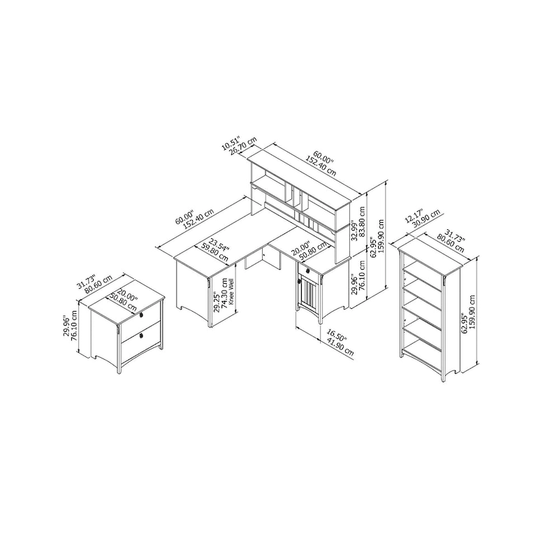 Bush Furniture Salinas 60W L Shaped Desk Office Suite in Antique White
