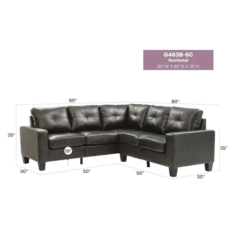 Newbury 82 in. W 2-piece Faux Leather L Shape Sectional Sofa - 32 L x 82 W x 35 H