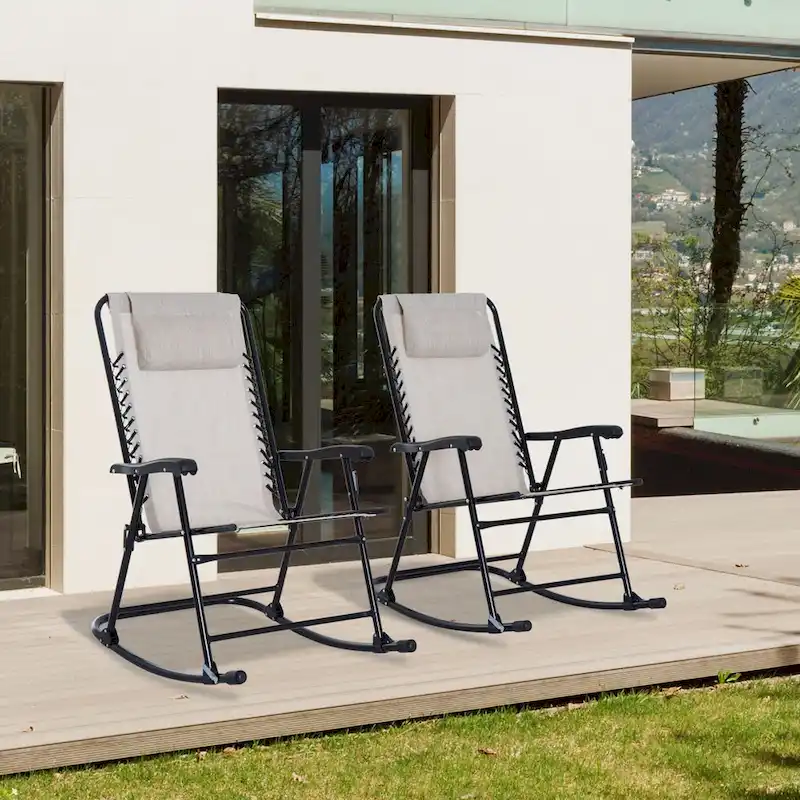 Outsunny Rocking Chair Set with Breathable Mesh Fabric, Pillow, Cream White