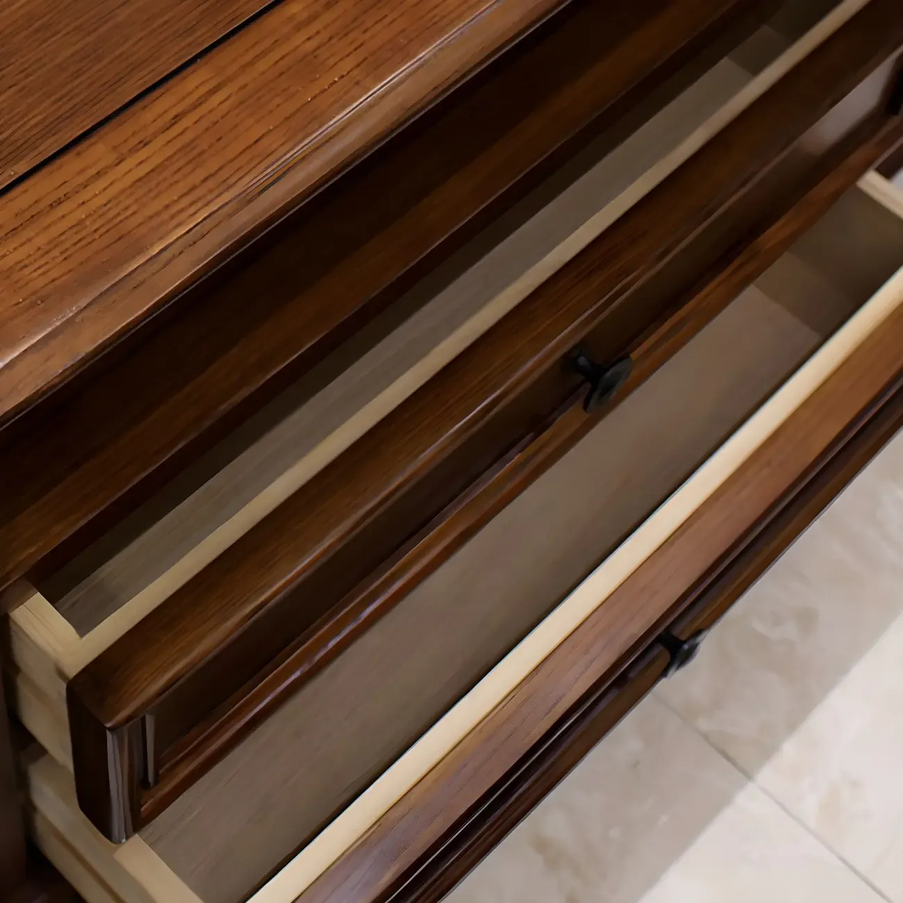 Long Traditional Brown Wooden TV Stand with Cable Management