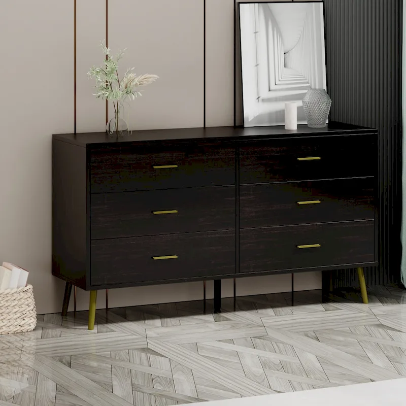 6 Drawer Larget Chest&Dresser With Golden Metal Handles