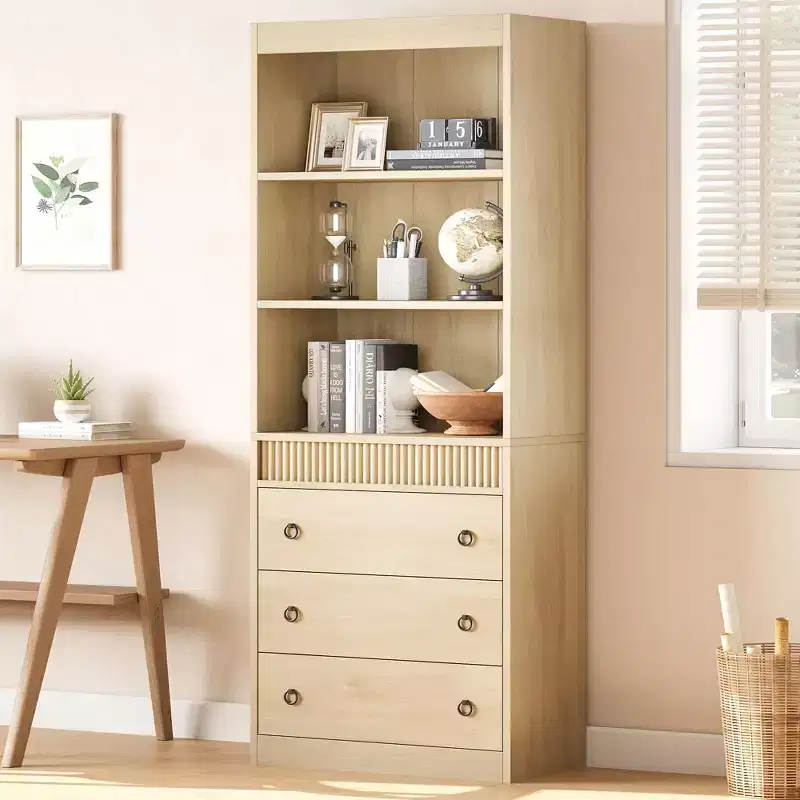 Bookshelf with Drawers 70.8Fluted Bookcase,White Bookshelf 6 Tier Bookcase with Storage,Tall Book Shelf with Waved Design,Storage Cabinet with Shelf