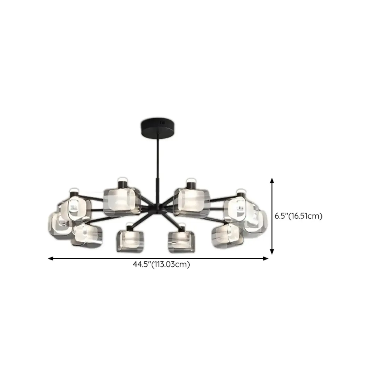 Geometric Adjustable Black Metal Clear Glass Chandelier