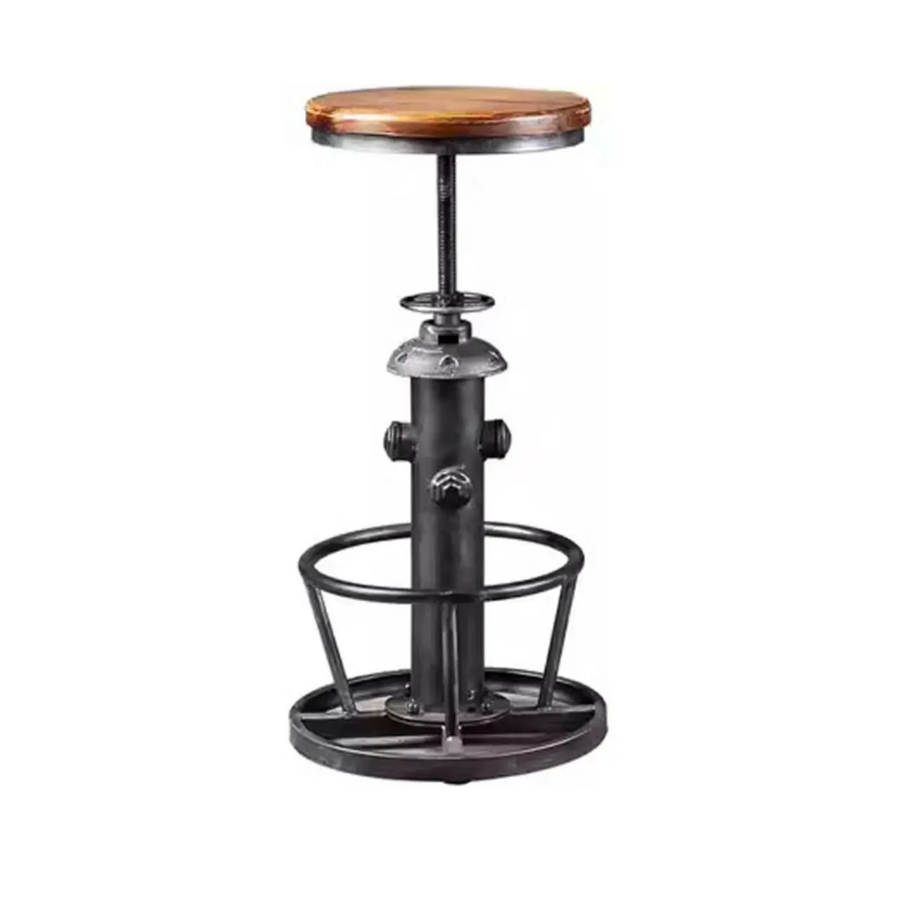 Adjustable Height Industrial Wood Metal Round Bar Table