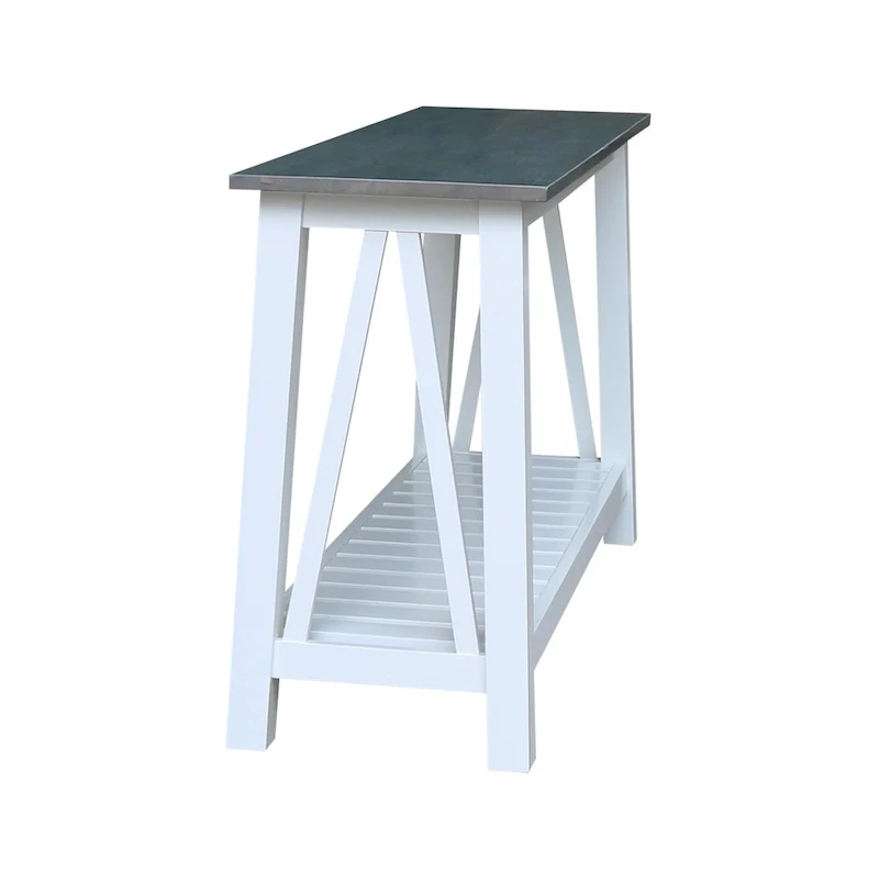 White / Unfinished / Blue Solid Parawood Console Sofa Table with Lower Shelf – Butcher Block Top