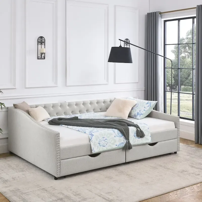 Daybed with Drawers Upholstered Tufted