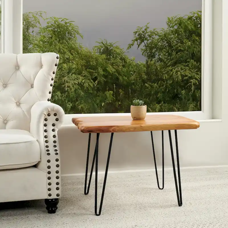 Live Edge Coffee Table - Cedar Wood - Black Hairpin Legs