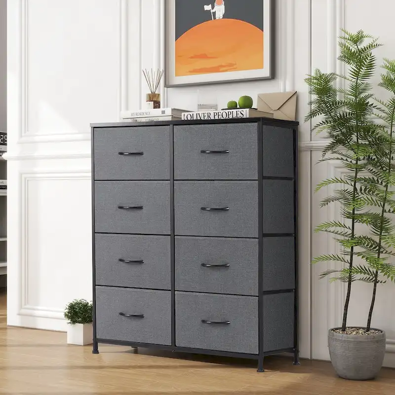 8 Drawer Fabric Chest of Drawers with Wooden Top