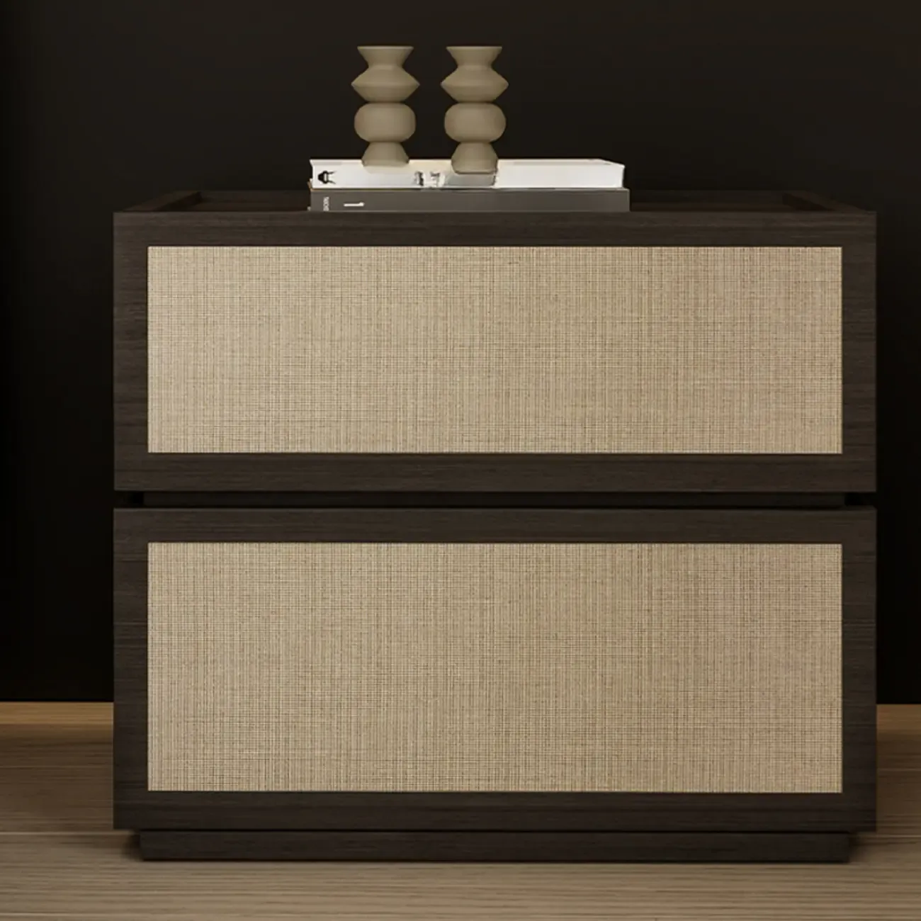 Dark Walnut 2-Drawer Fabric Wood Frame Nightstand