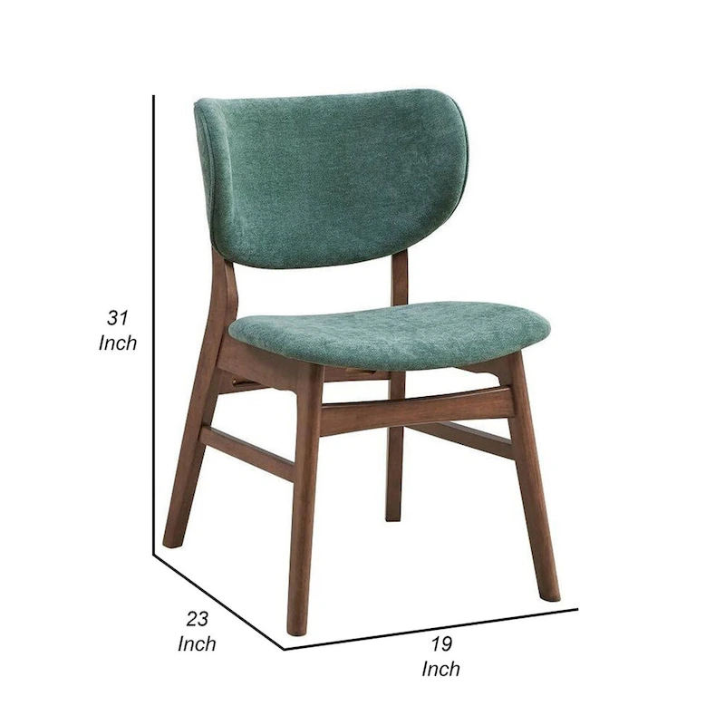 Evis 23 Inch Side Dining Chair Set of 2, Walnut Brown, Soft Green Fabric