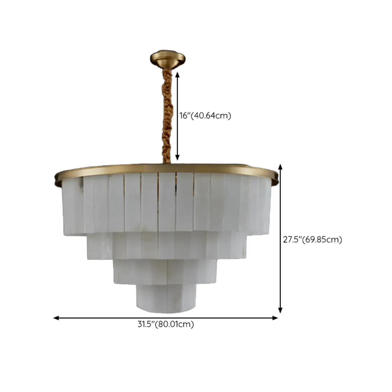 Classic Gold Tiered Circular Alabaster Chandelier