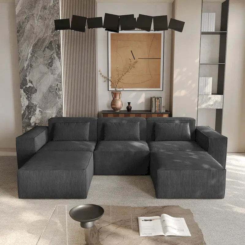 Modern Modular Sectional Sofa with 3 Pillows, Convertible Living Room Couch with Ottomans