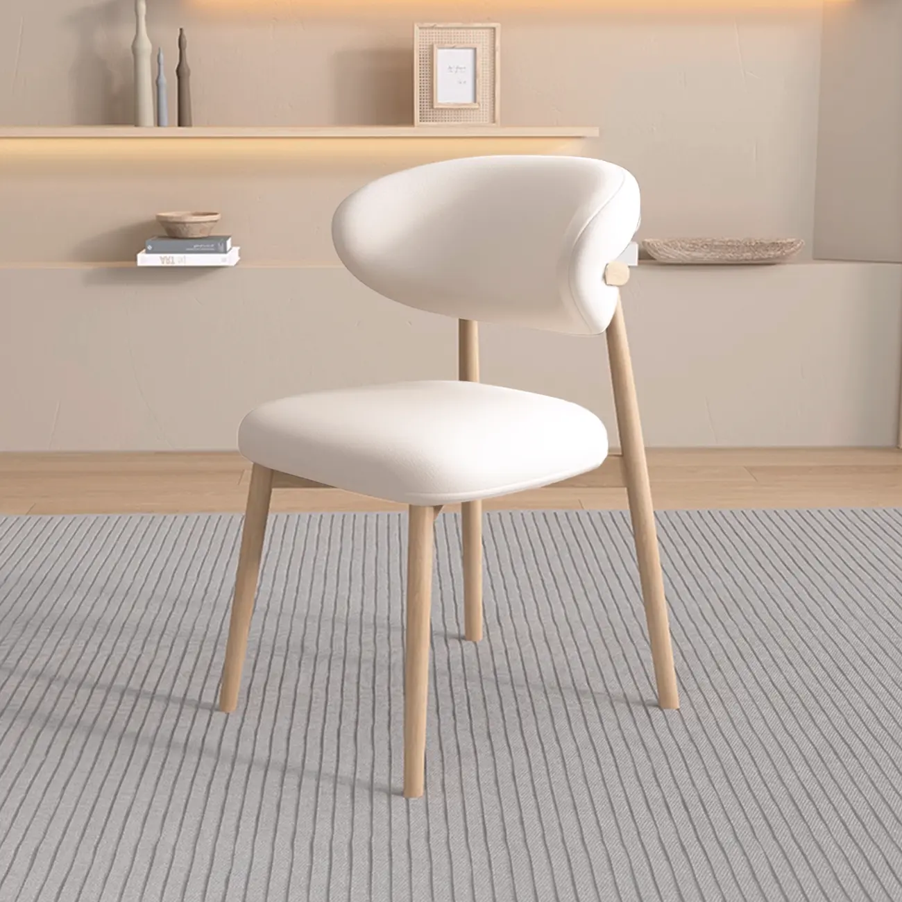 Modern Leather Wood Dining Chair Set of 2