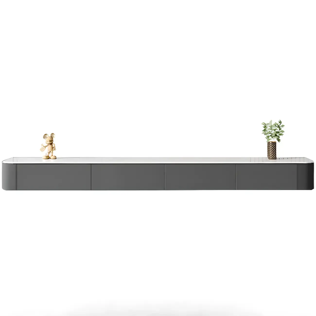 87 Grey Solid Wood Long Floating TV Stand with Drawers
