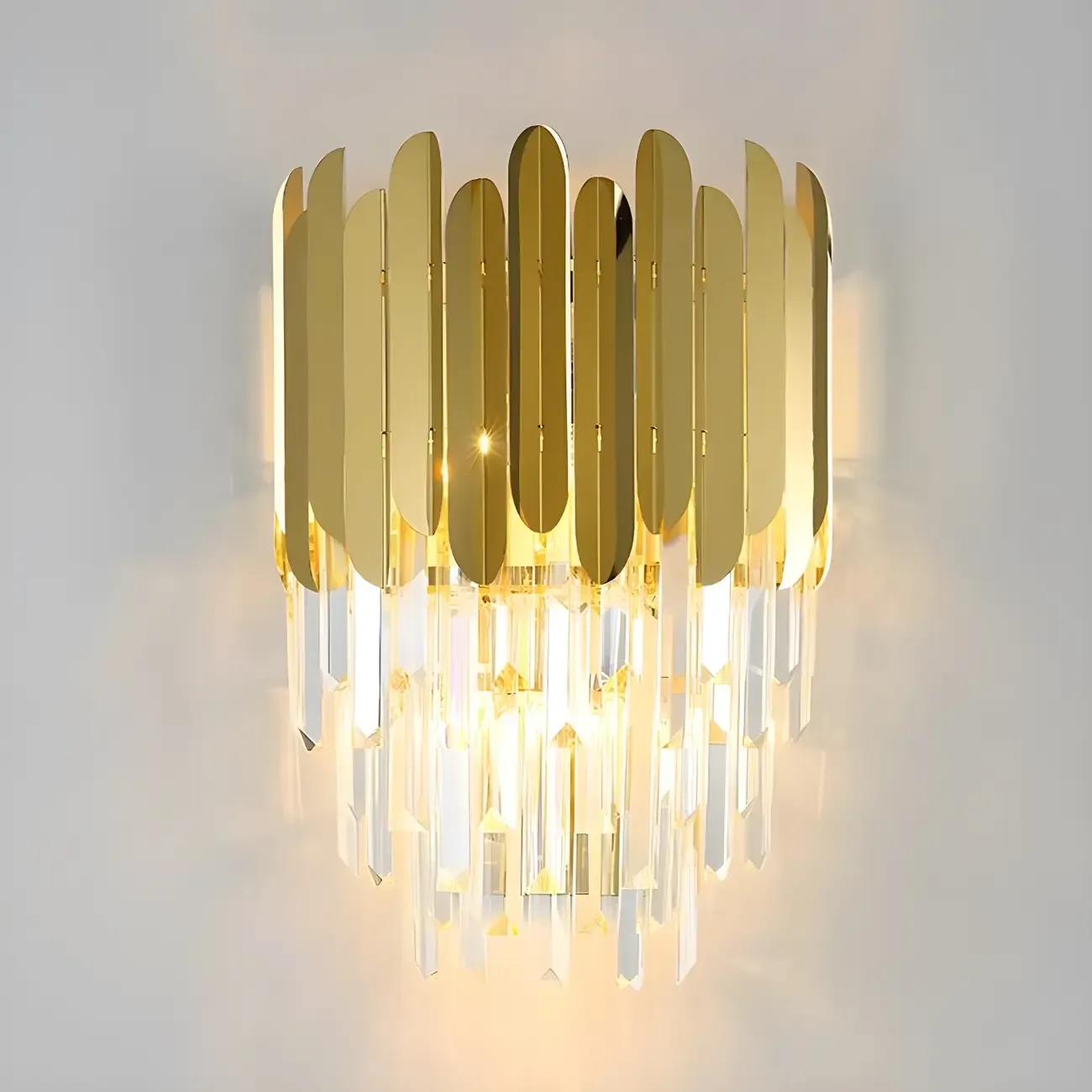 Modern Crystal Gold Metal Tassel Tiered Shining Wall Sconce