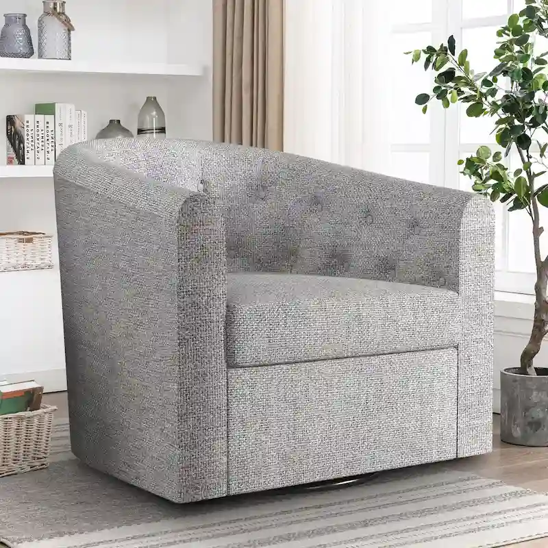 Swivel Cuddle Fabric Accent Chair with Button-Tufting