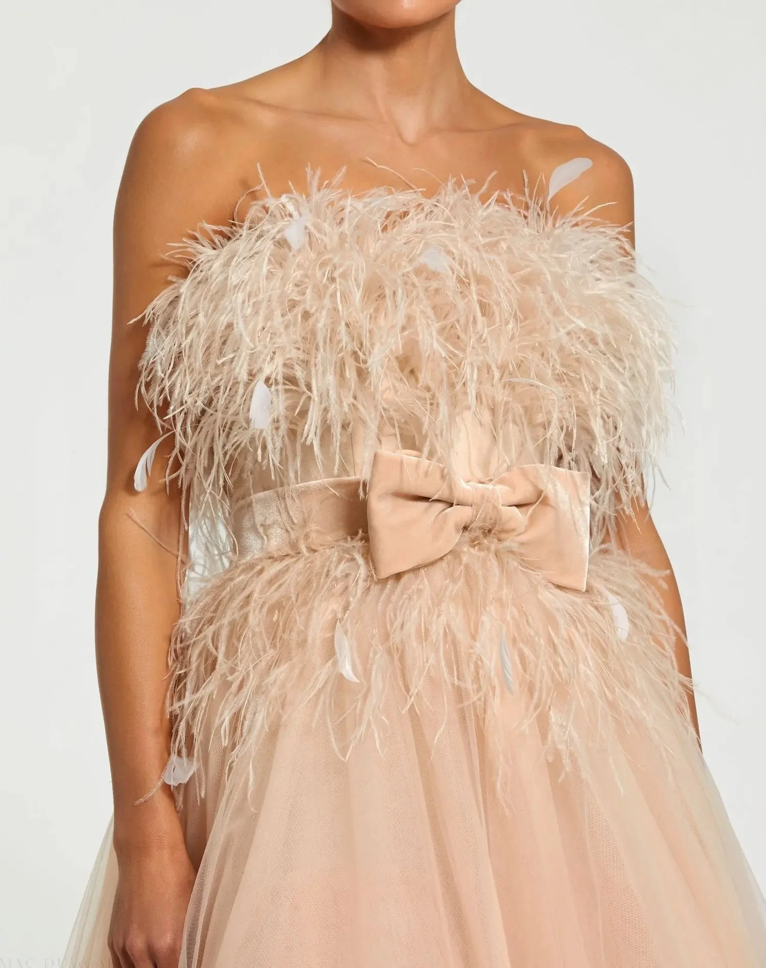 Pink Strapless Feather Bustier Ballgown