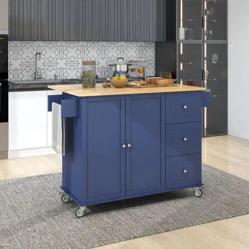 Rolling Kitchen Island with Solid Wood Top and Locking Wheels,Drop Leaf