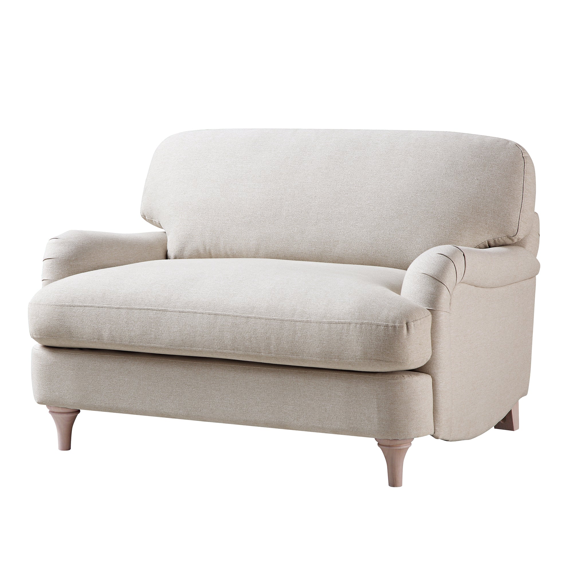 Traditional English Loveseat Sofa - Oatmeal Brushed Fabric, Curved Back, Hand Tufted Armrests, 1.5-Seater