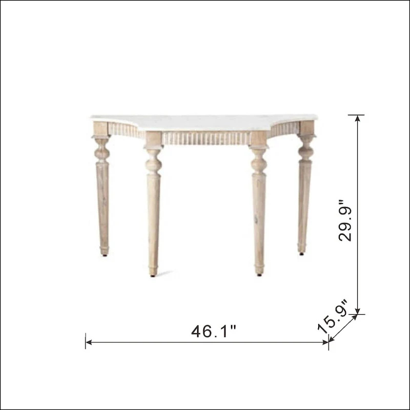 Marble-Top Console Table - Mango Wood Base (White)