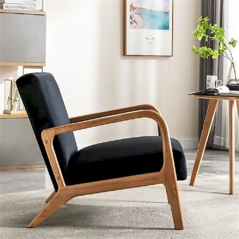 Velvet/ Wood Mid-century Modern Armchair