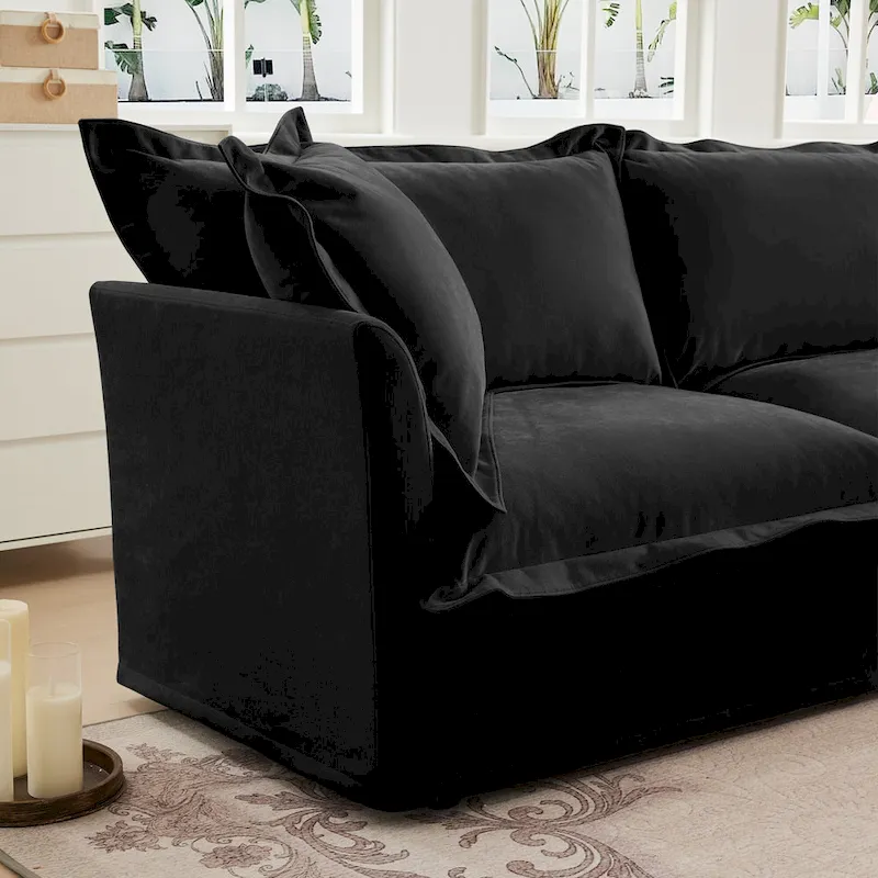 120 U-Shaped Chenille Sectional Sofa with 3-Seater and French Edge Pillows & Cloud Cushions