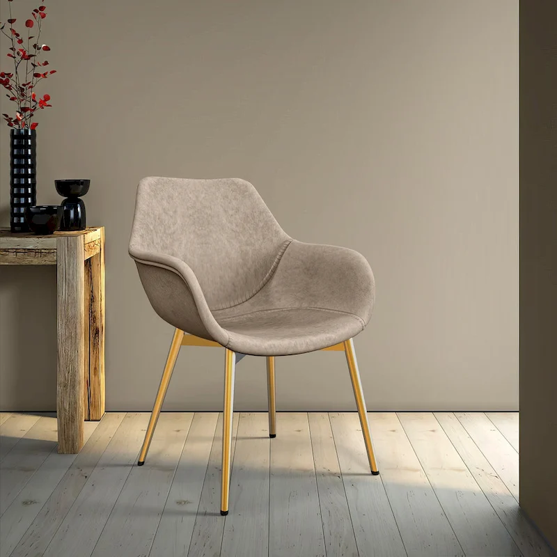 Markley Modern Leather Dining Armchair Set of 4 With Gold Metal Legs Accent Side Chair