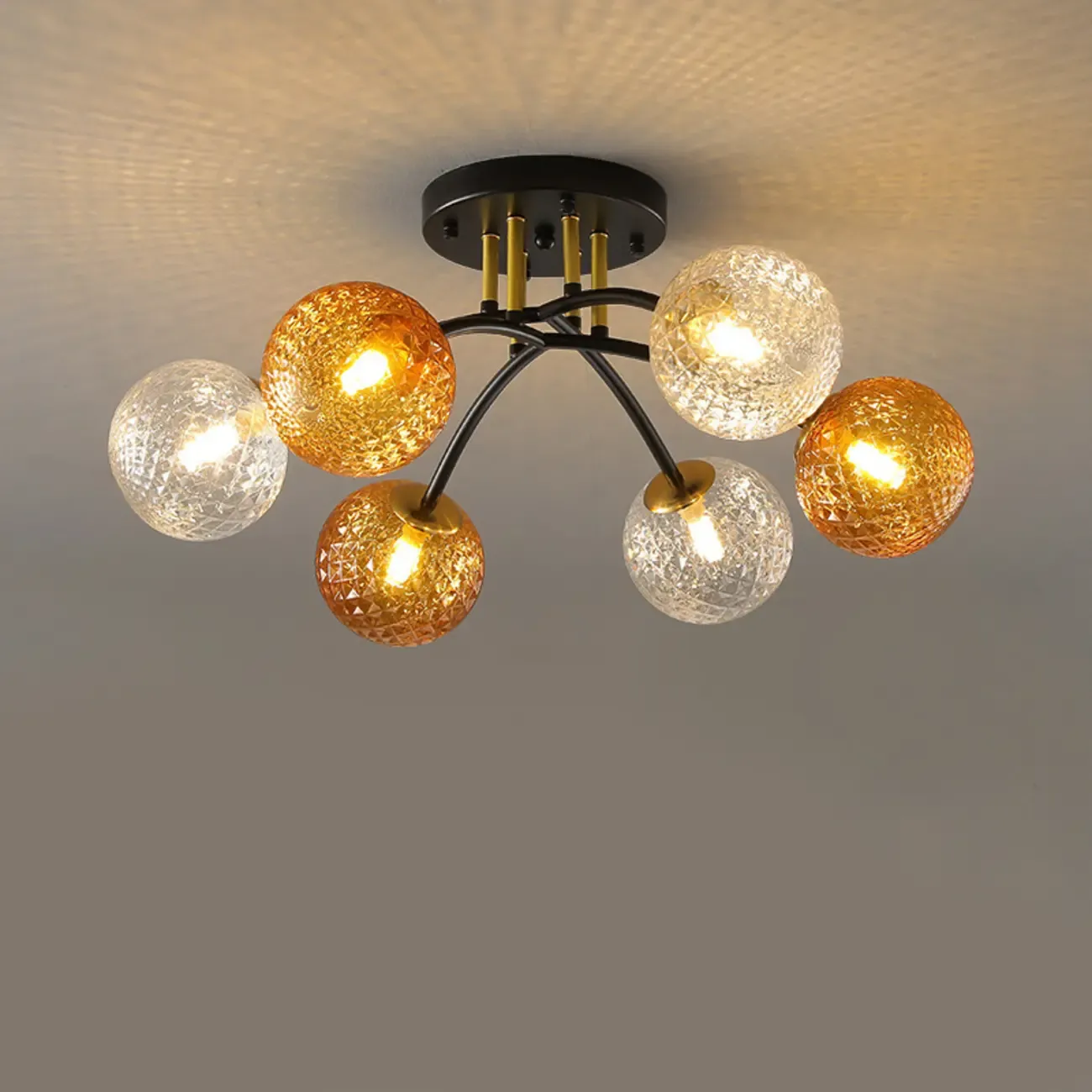 Modern Smoke Grey Glass Sphere Semi Flush Ceiling Light