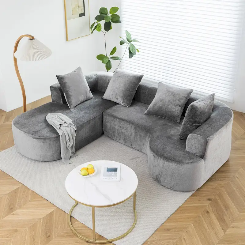 XINMICS 99.61 Modular Upholstered Sectional Sofa, Modern 3 Seater L-Shaped Compression Couch With Chaise, Left Hand Facing