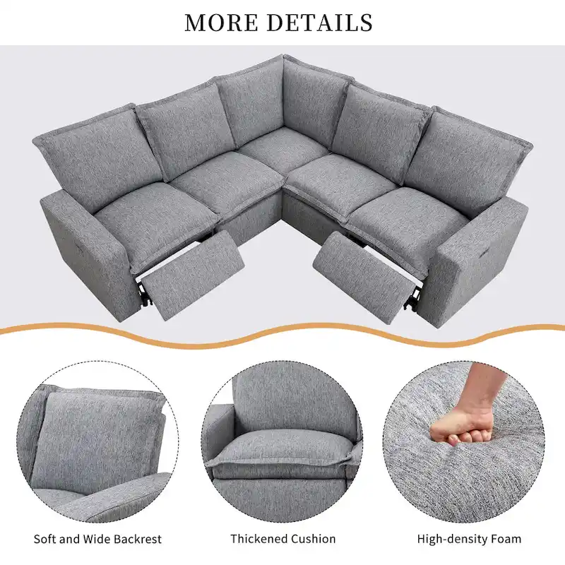 89.76 L-Shaped 5-Seater Sofa with Recliner