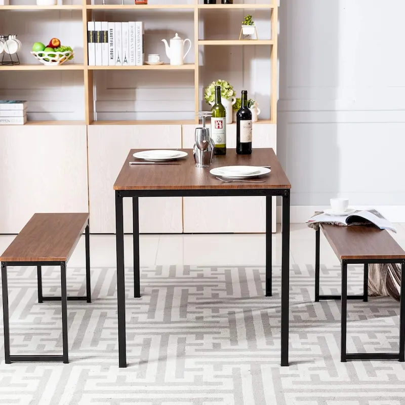 3 Piece Kitchen Table Set with Two Benches Dining Room Table Set 4