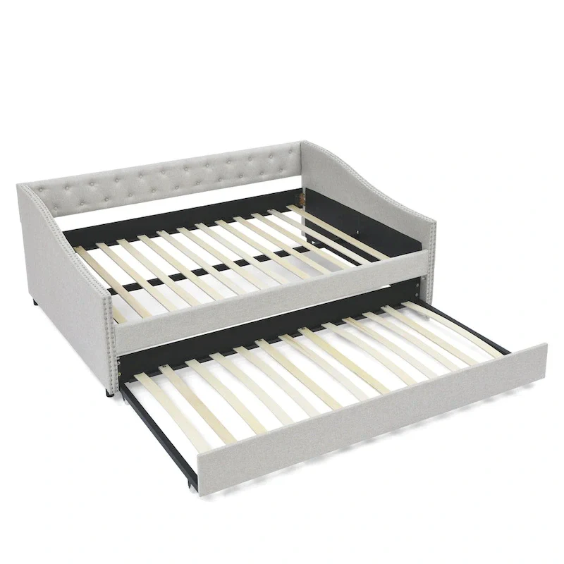 Upholstered Daybed Frame with Trundle & Tufted Backrest