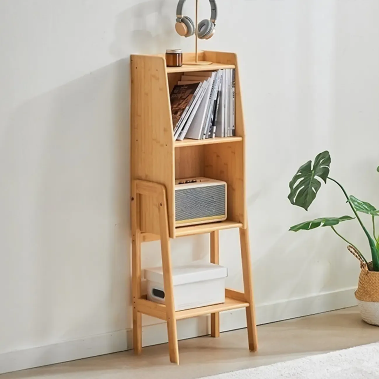 Antique Modern Wood Narrow Ladder Bookcase